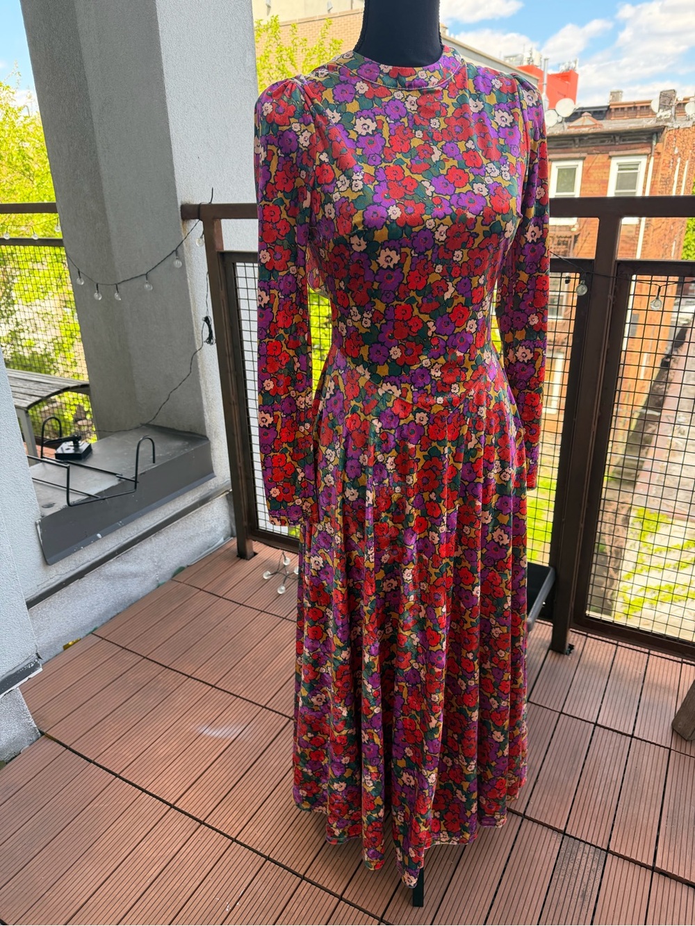 Free People Long Sleeve Floral Maxi Dress in Red, Purple, Pink